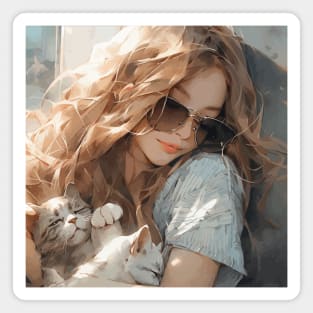 Girl sleeping with cats Magnet